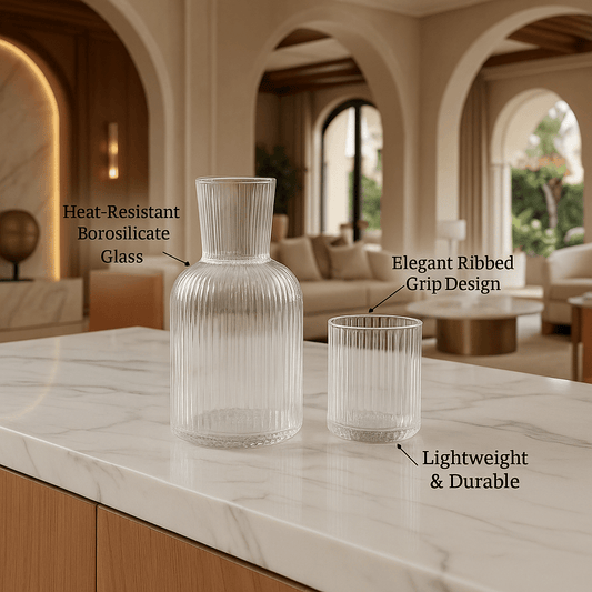 Bedside Glass Carafe + Cup Set (Clear)