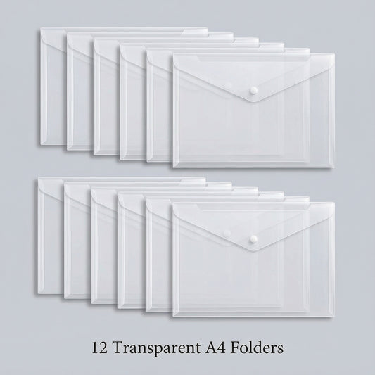 A4 Plastic Document Envelopes 12 Pack (Transparent)