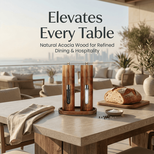 Acacia Wood Salt & Pepper Grinder Set with Tray