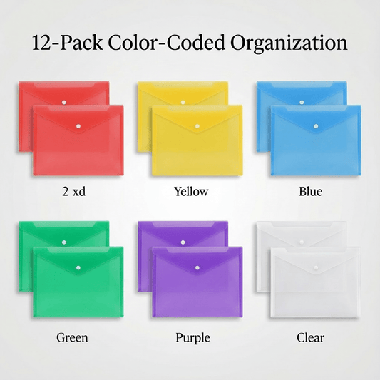 A4 Plastic Document Envelopes 12 Pack (6 Colors)
