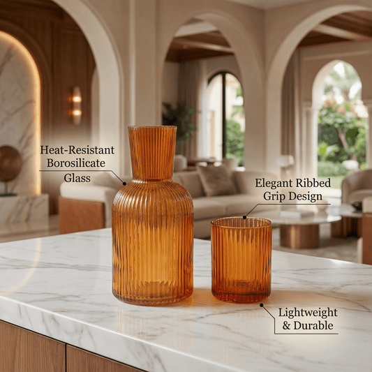 Bedside Glass Carafe + Cup Set (Orange)
