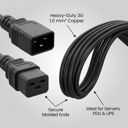 IEC C19 to C20 Power Extension Cable (2M or 5M Lengths)