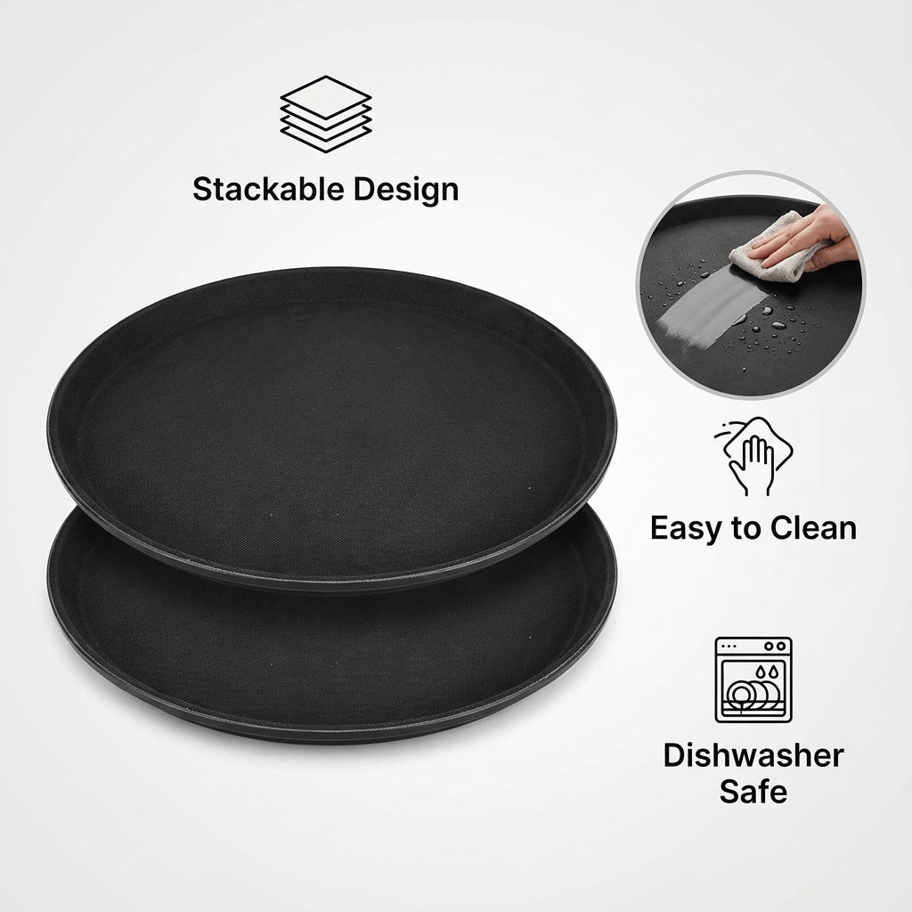 Commercial Round Non-Slip Serving Trays (2 Pack - 3 Sizes Available)