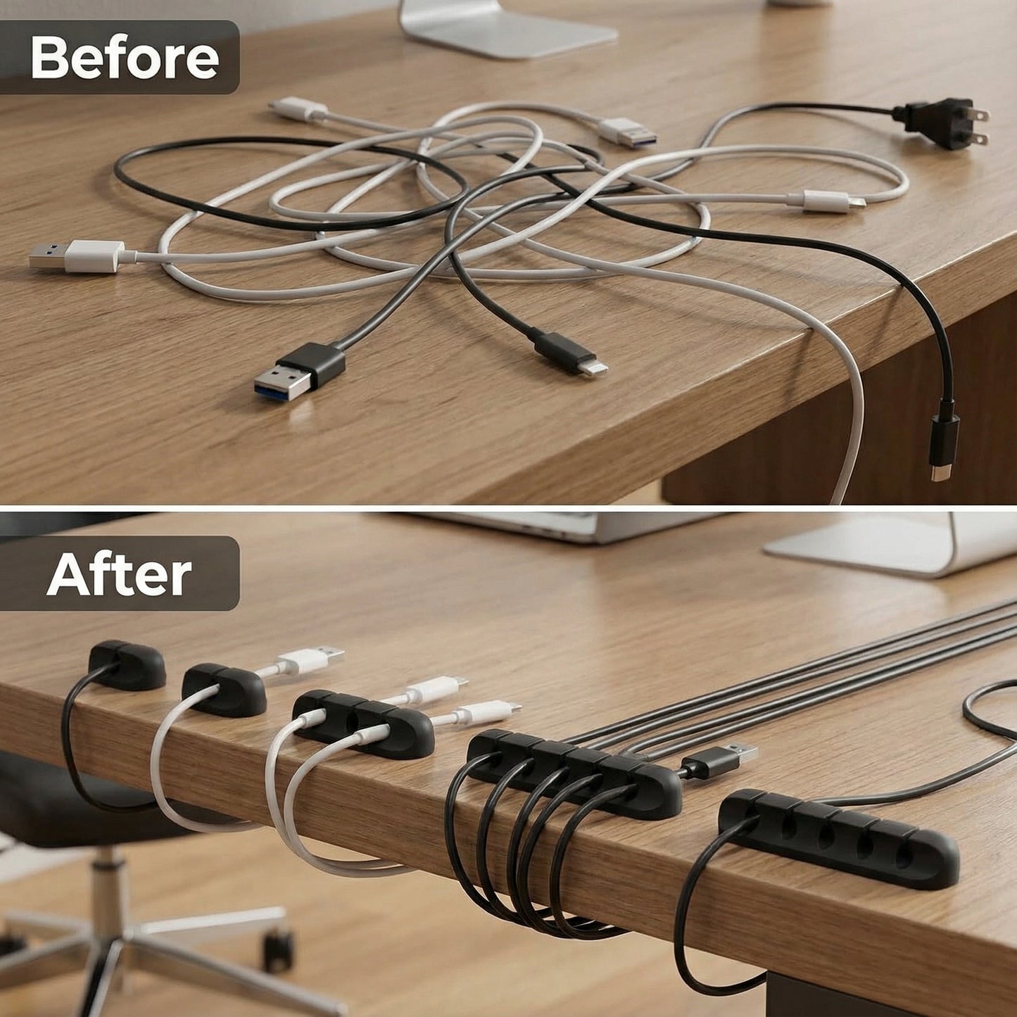 5-Pack Self-Adhesive Black Cable Clips