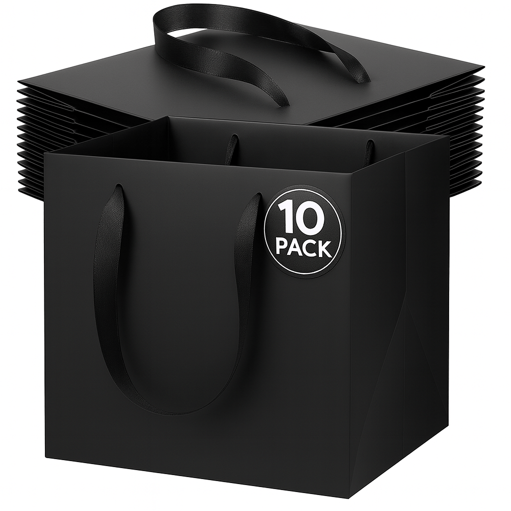 Black Luxury Square Gift Bags — 10 Pack (25 × 25 × 25 cm)
