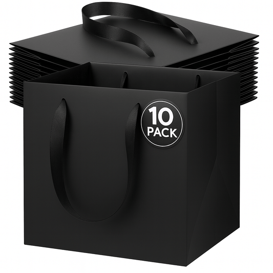 Black Luxury Square Gift Bags — 10 Pack (25 × 25 × 25 cm)