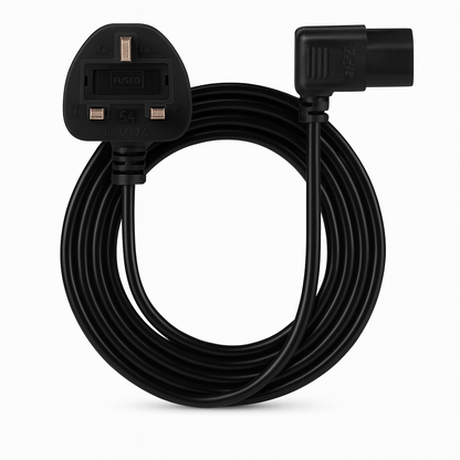 Right-Angle UK Plug to IEC C13 Power Cable (3M or 5M Lengths)