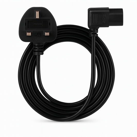 Right-Angle UK Plug to IEC C13 Power Cable (3M or 5M Lengths)
