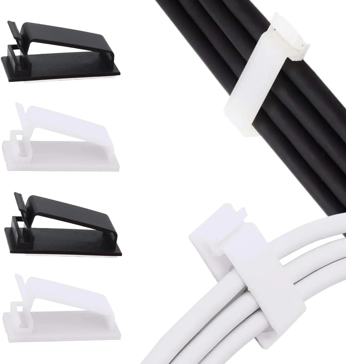 Cable Management Clips 30-Pack (Black + 15 White)