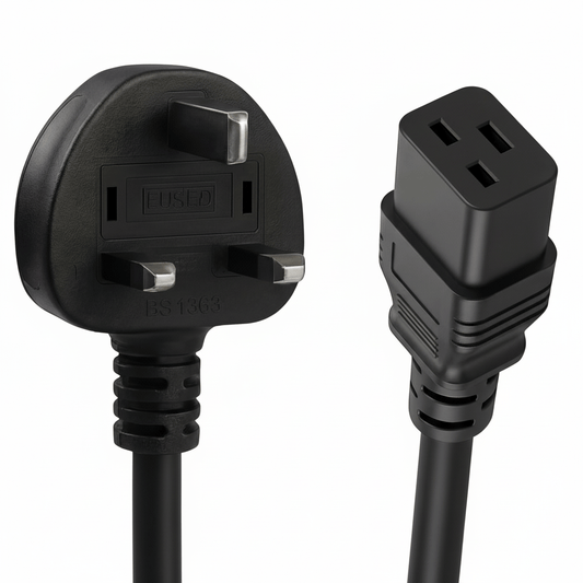 UK Plug to IEC C19 Power Cable (1.6M or 3M Lengths)