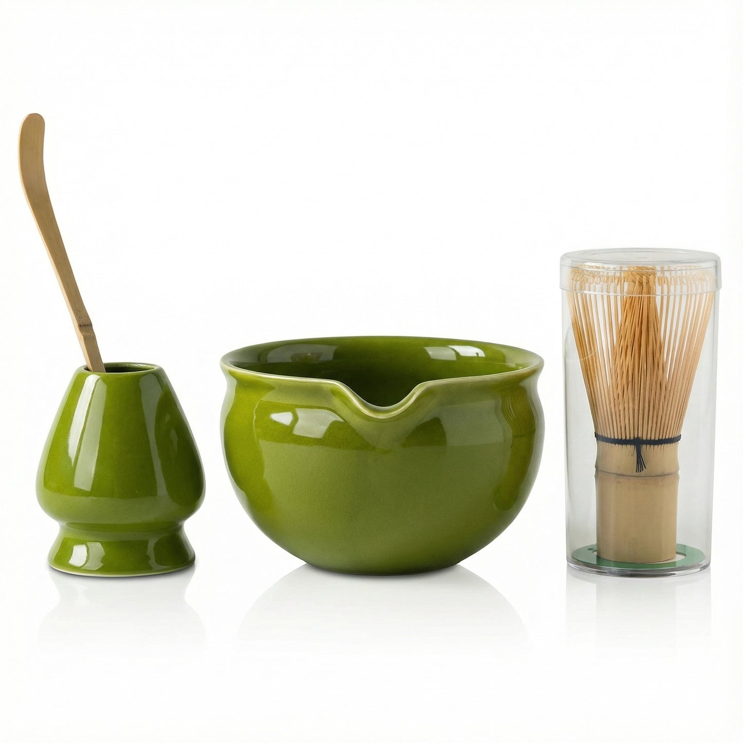 Matcha Tea Set — 4-Piece Japanese Kit (Green Ceramic Bowl)