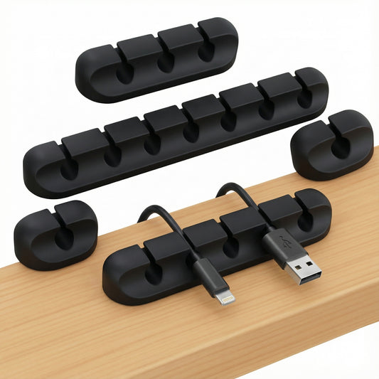 5-Pack Self-Adhesive Black Cable Clips
