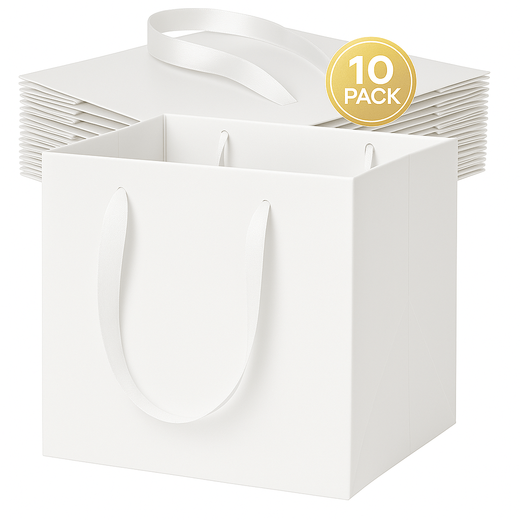 White Luxury Square Gift Bags — 10 Pack (25 × 25 × 25 cm)