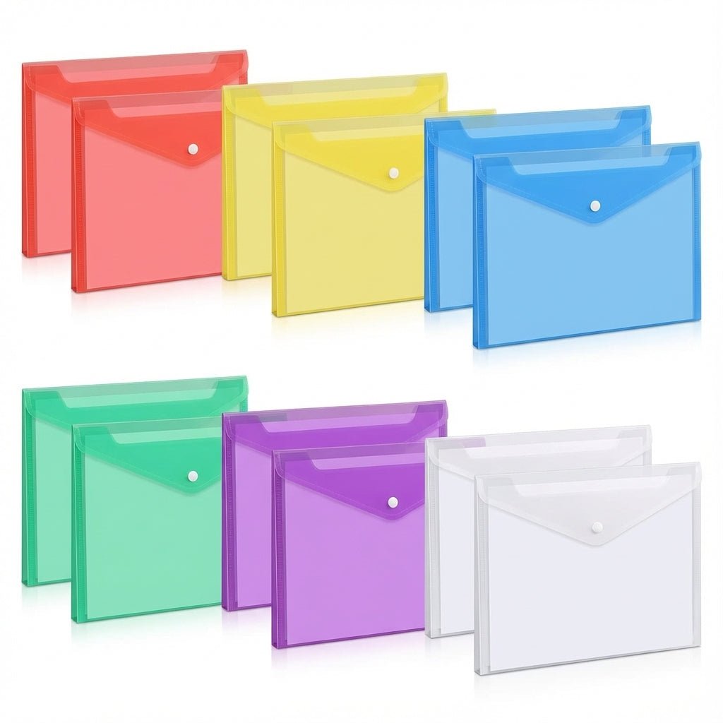A4 Plastic Document Envelopes 12 Pack (6 Colors)