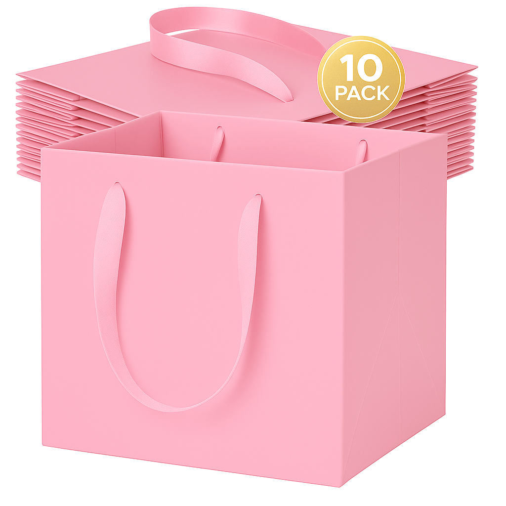 Pink Luxury Square Gift Bags — 10 Pack (25 × 25 × 25 cm)