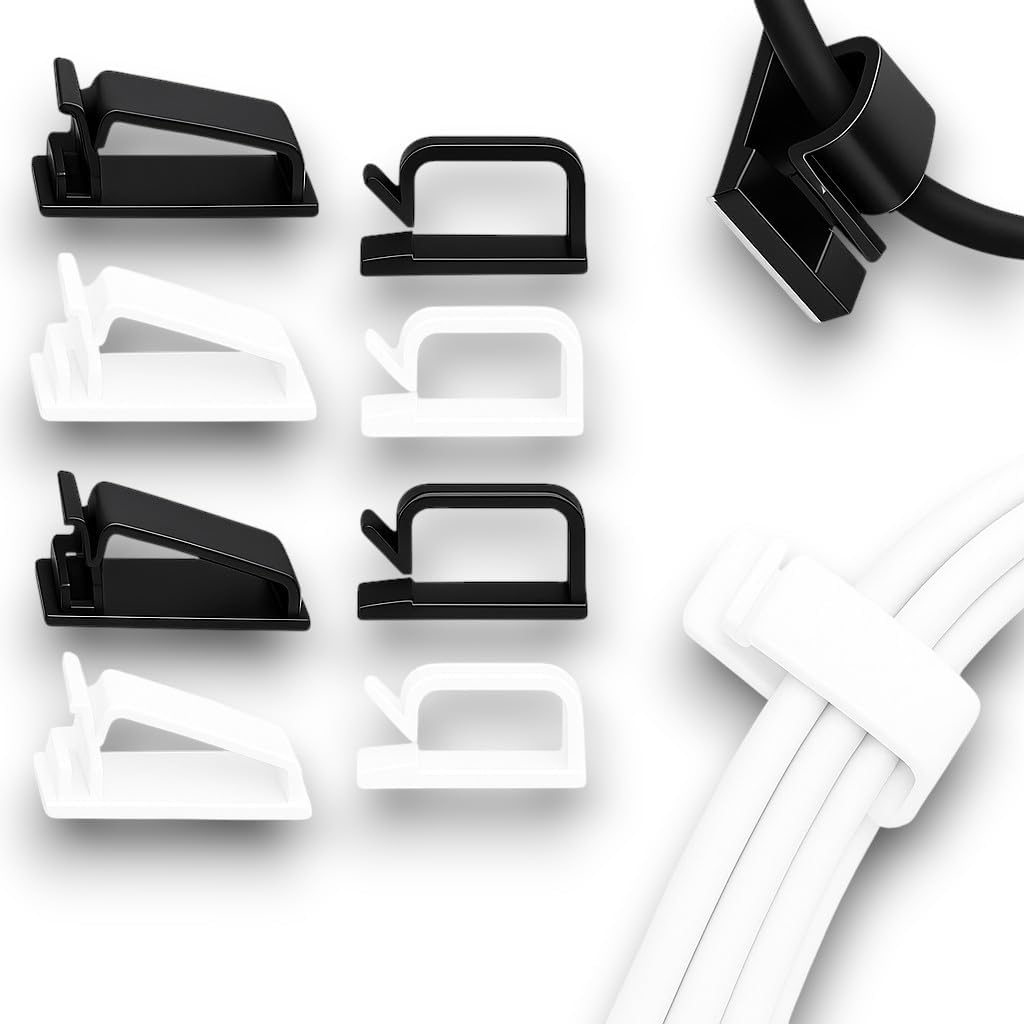Cable Management Clips 50-Pack (Black & White)
