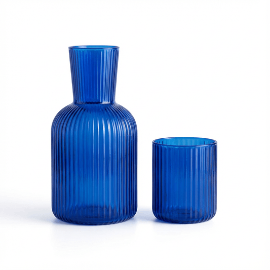 Bedside Glass Carafe + Cup Set (Blue)