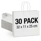 White Kraft Paper Gift Bags — 30 Pack (32 × 11 × 25 cm)