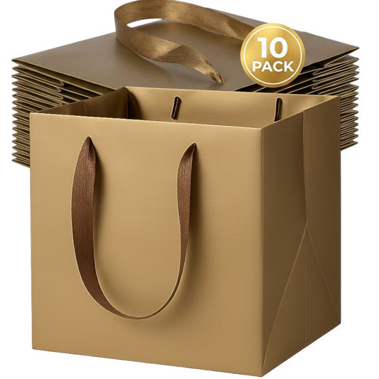 Gold Luxury Square Gift Bags — 10 Pack (20 × 20 × 20 cm)