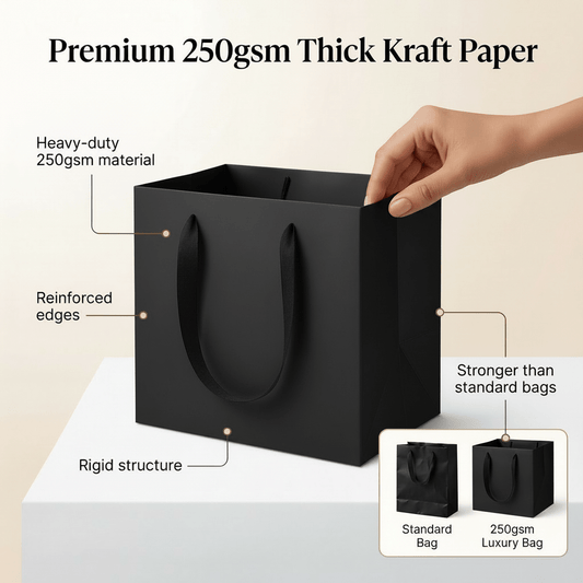 Black Luxury Square Gift Bags — 10 Pack (20 × 20 × 20 cm)