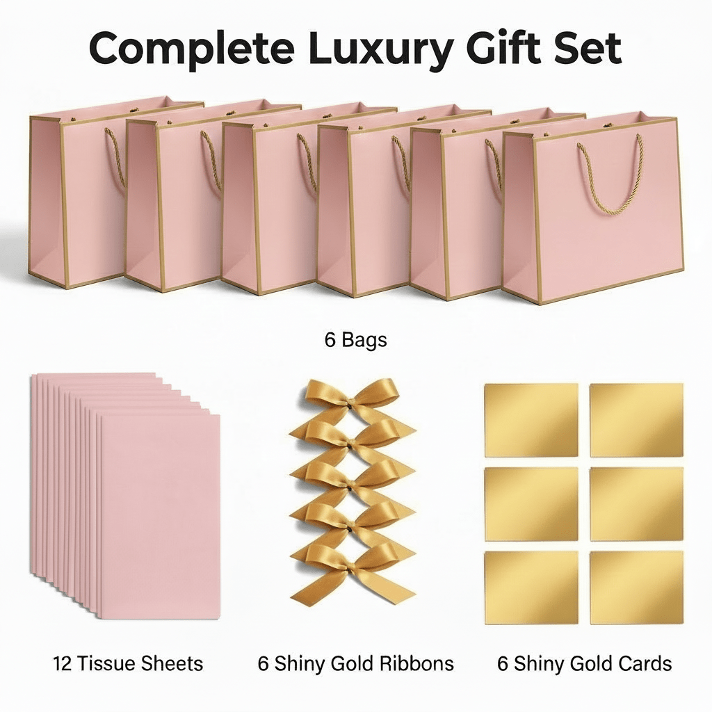 Pink Luxury Gift Bags with Gold Trim (Set of 6)