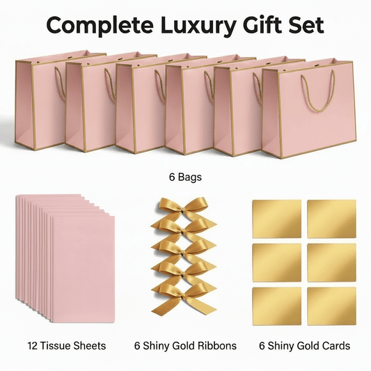 Pink Luxury Gift Bags with Gold Trim (Set of 6)