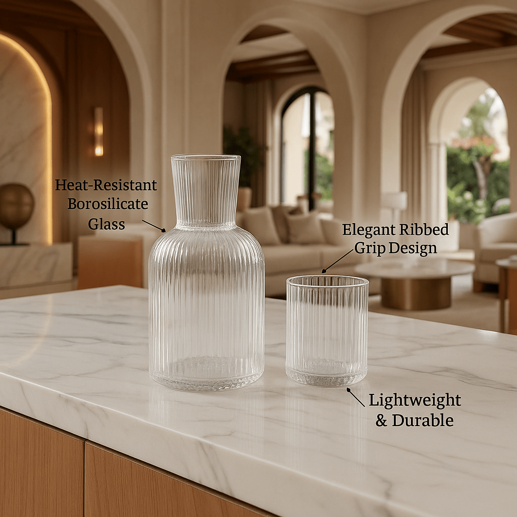 Bedside Glass Carafe + Cup Set (Clear)