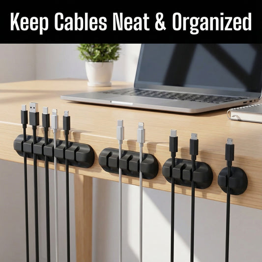 5-Pack Self-Adhesive Black Cable Clips