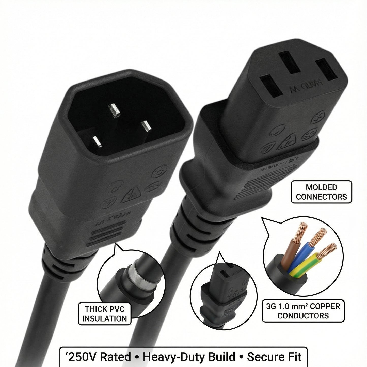 IEC C13 to C14 Power Extension Cable