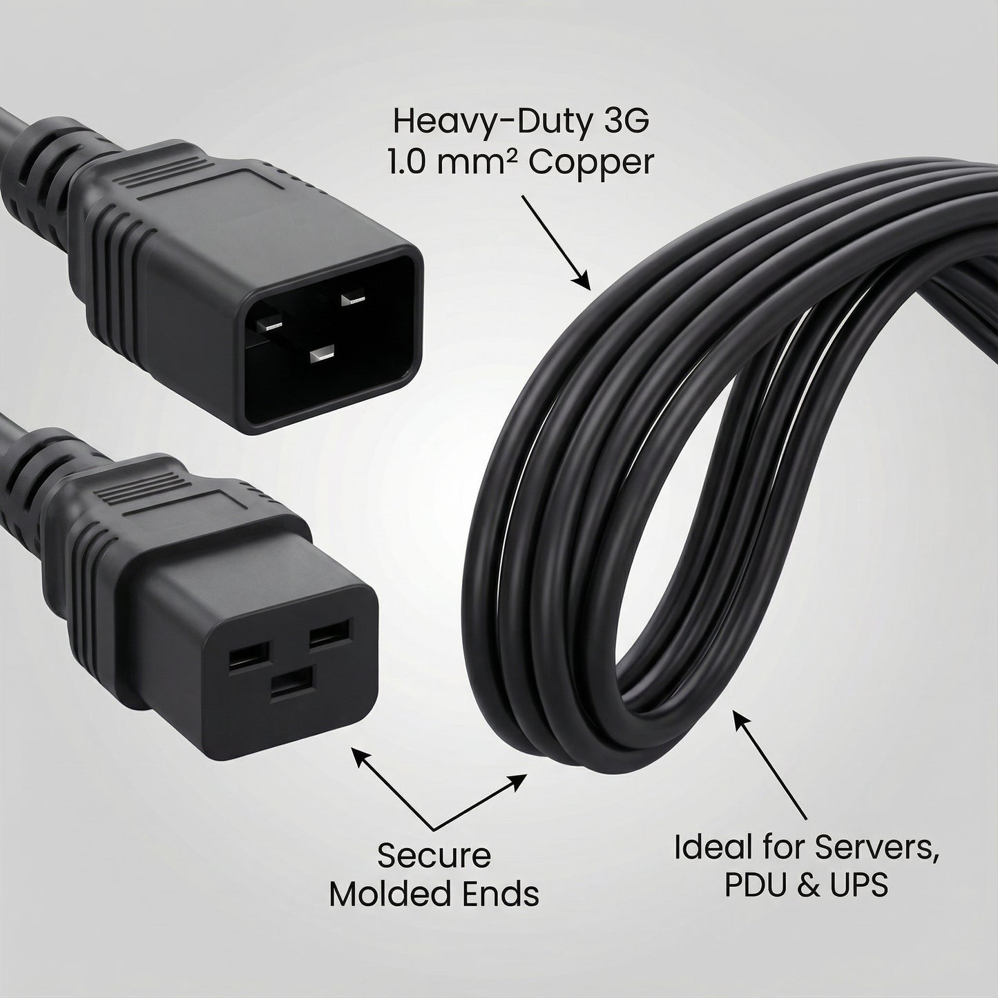 IEC C19 to C20 Power Extension Cable (2M or 5M Lengths)