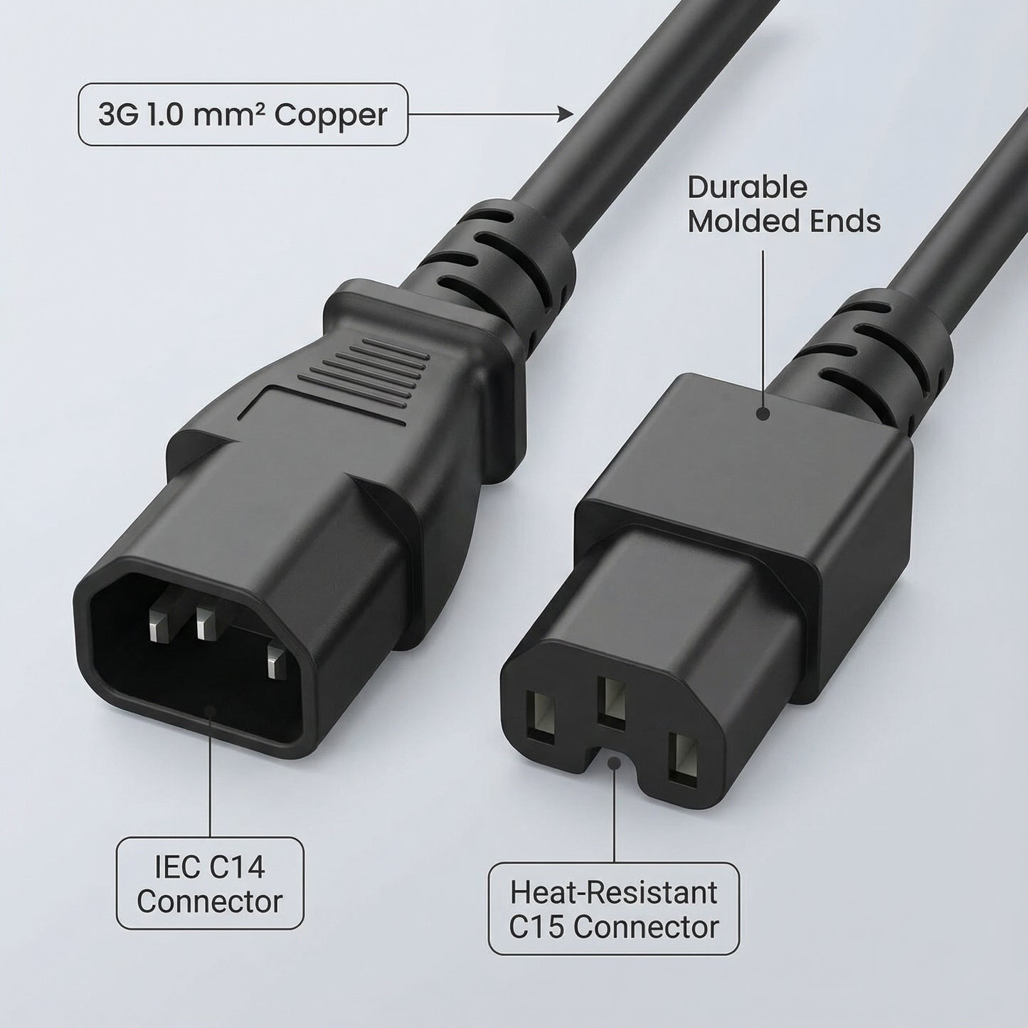 IEC C14 to C15 Heavy Duty Power Cable (2M OR 5M Length)