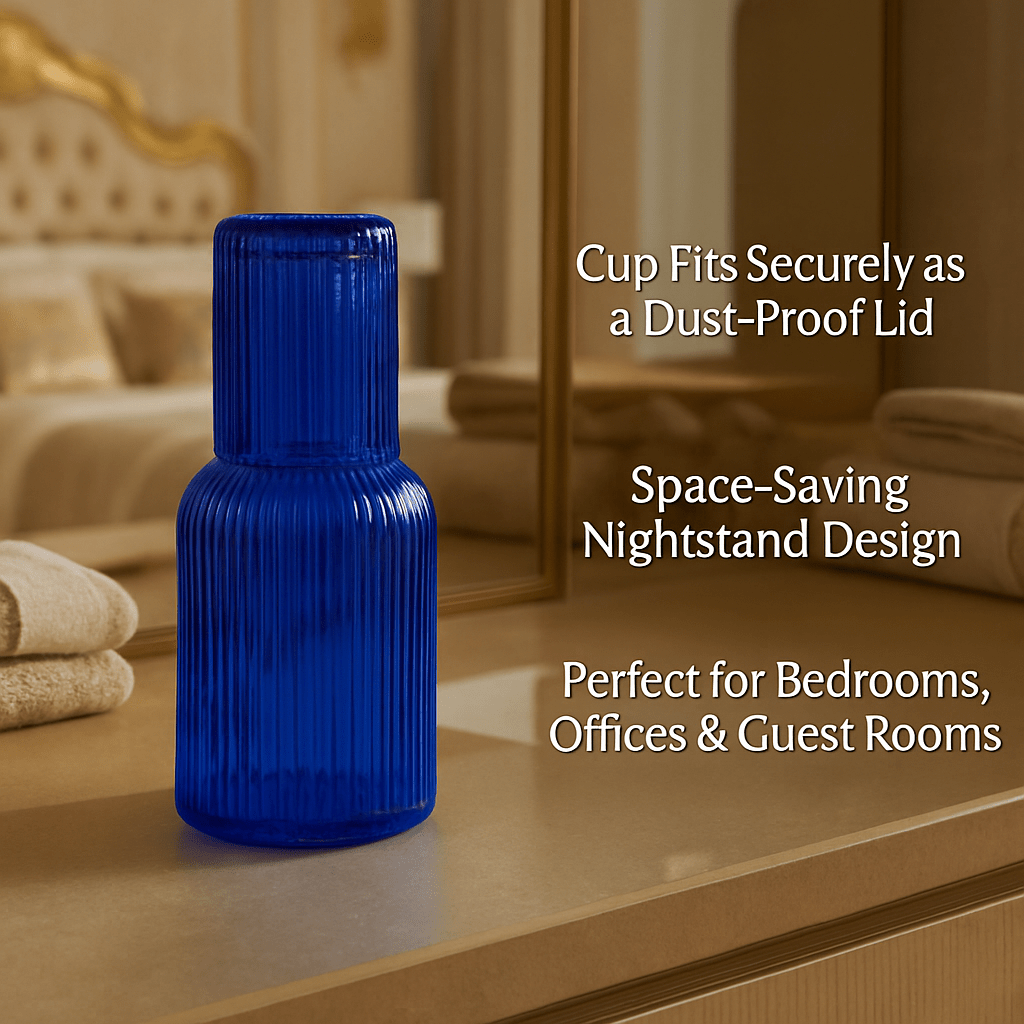 Bedside Glass Carafe + Cup Set (Blue)