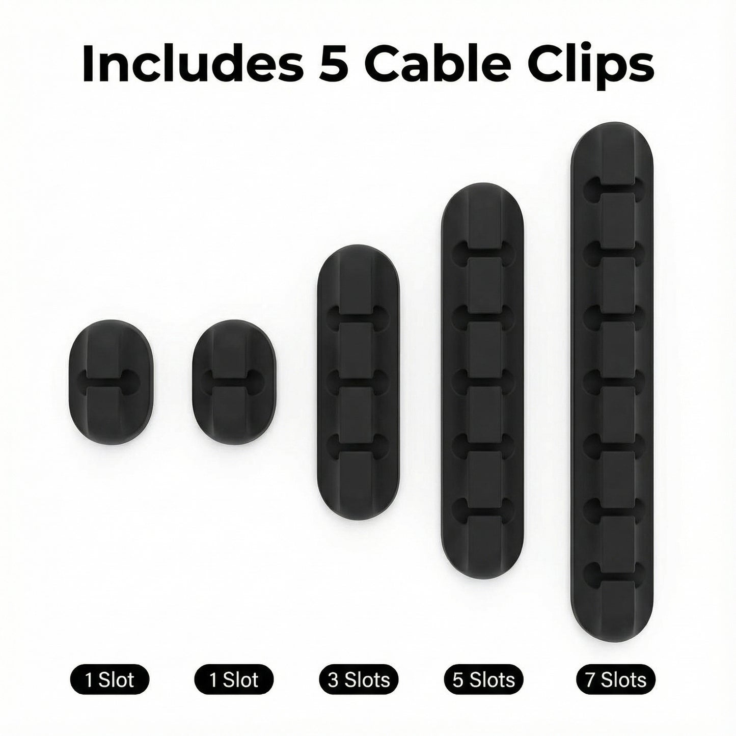 5-Pack Self-Adhesive Black Cable Clips