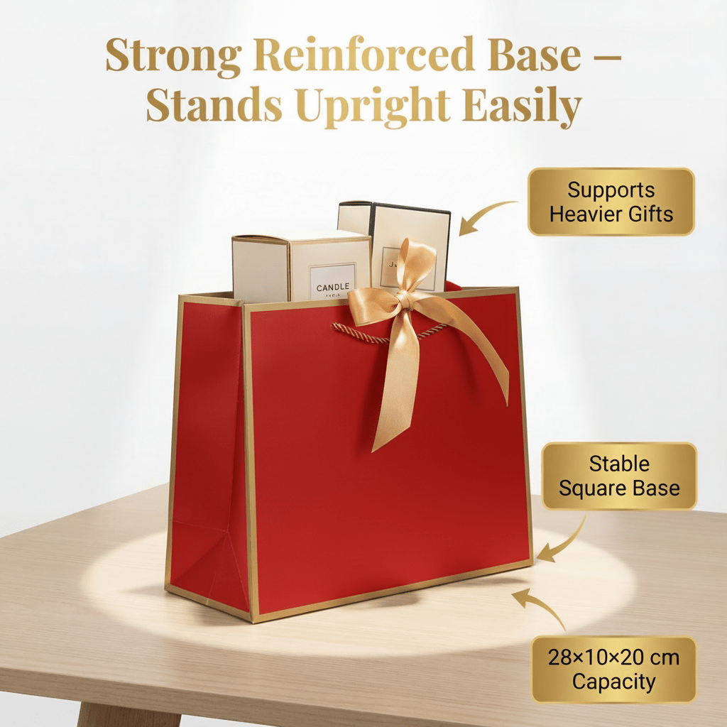 Red Luxury Gift Bags with Gold Trim (Set of 6)