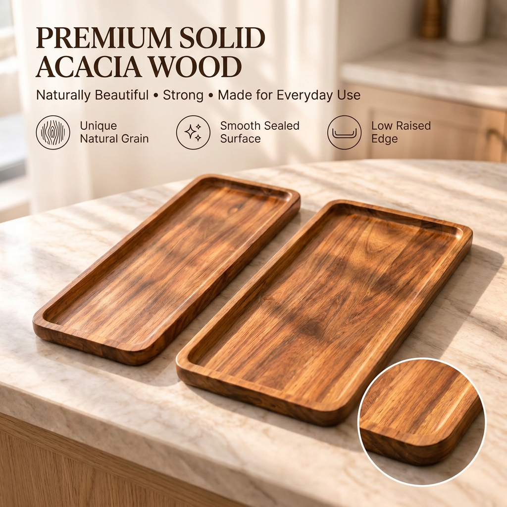 Acacia Wood Serving Trays — Set of 2 (Small + Large)
