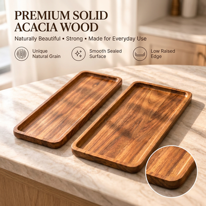 Acacia Wood Serving Trays — Set of 2 (Small + Large)