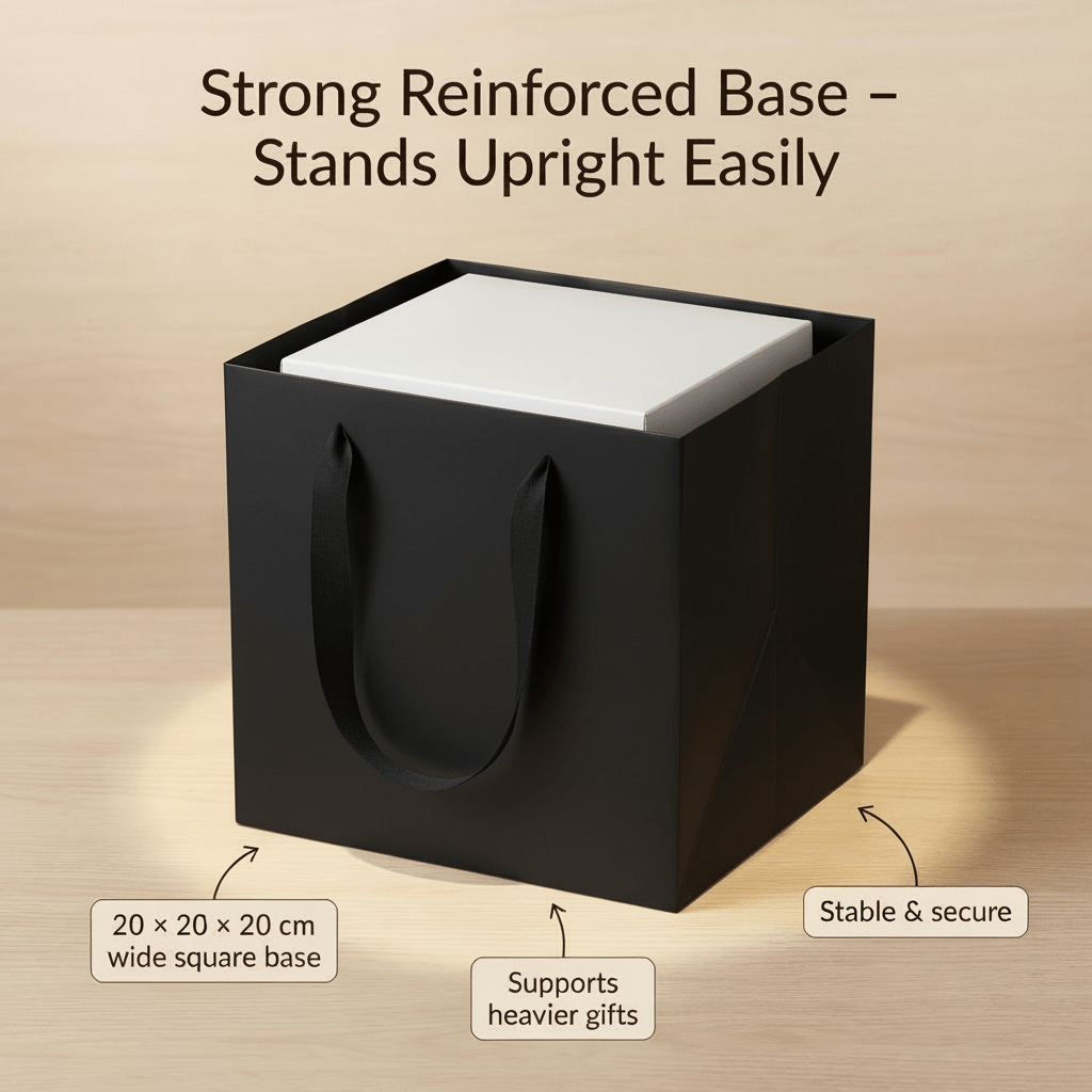 Black Luxury Square Gift Bags — 10 Pack (20 × 20 × 20 cm)