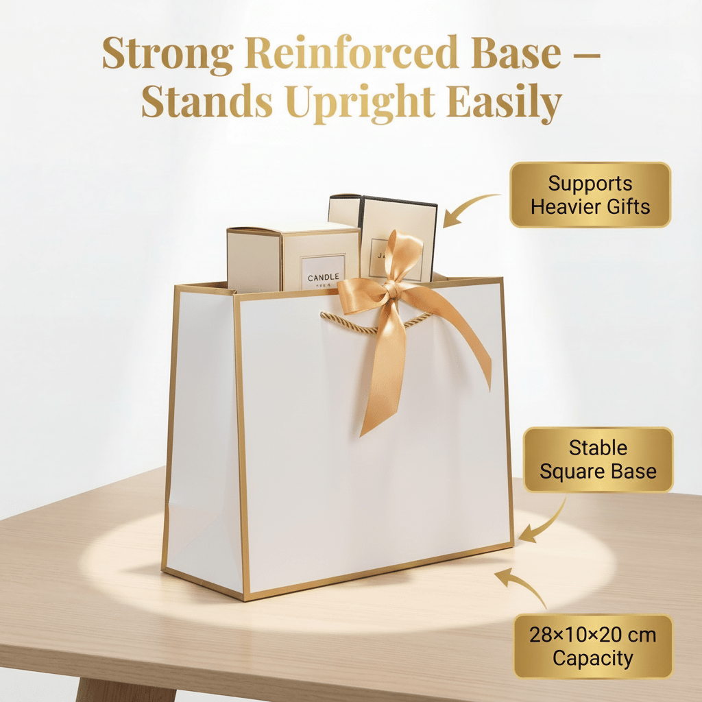 White Luxury Gift Bags with Gold Trim (Set of 6)