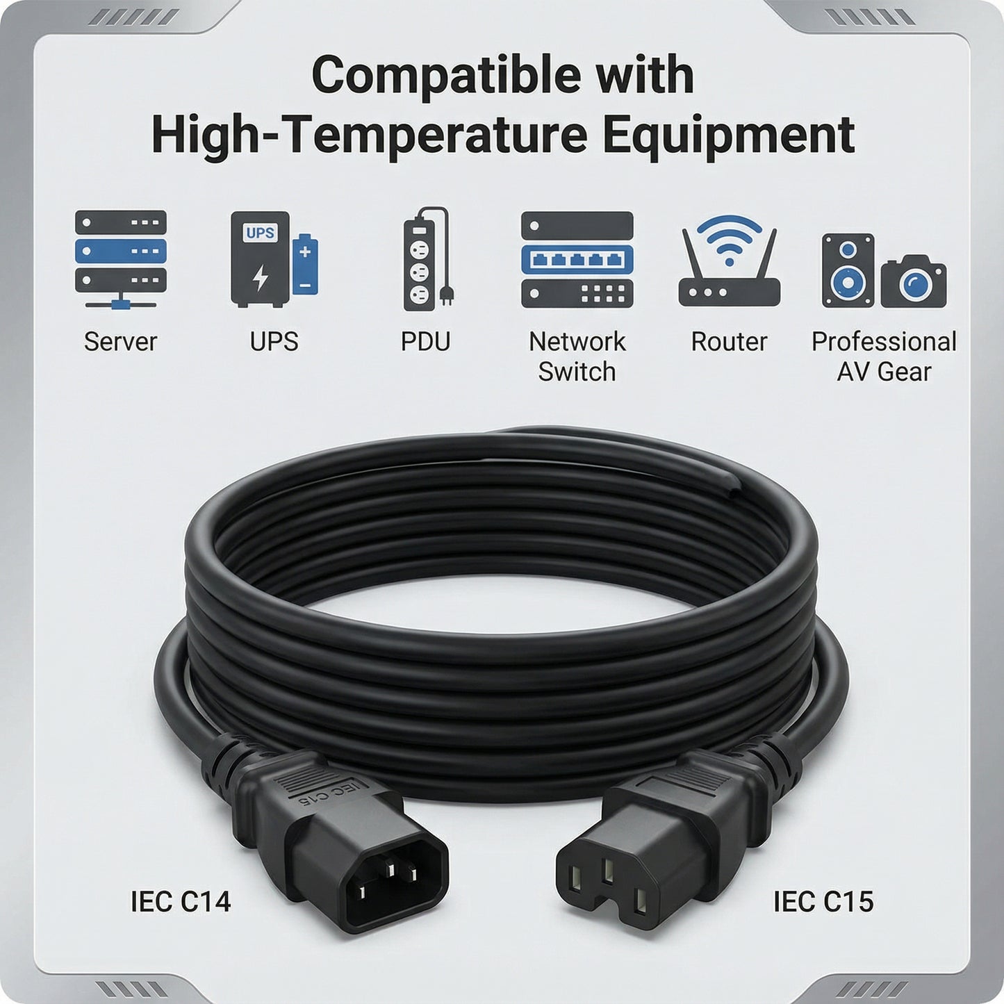 IEC C14 to C15 Heavy Duty Power Cable (2M OR 5M Length)