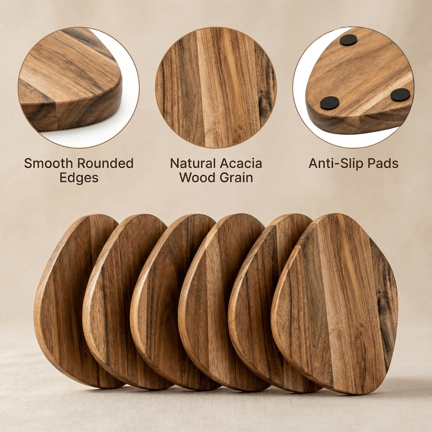 Acacia Wood Coasters — Set of 6