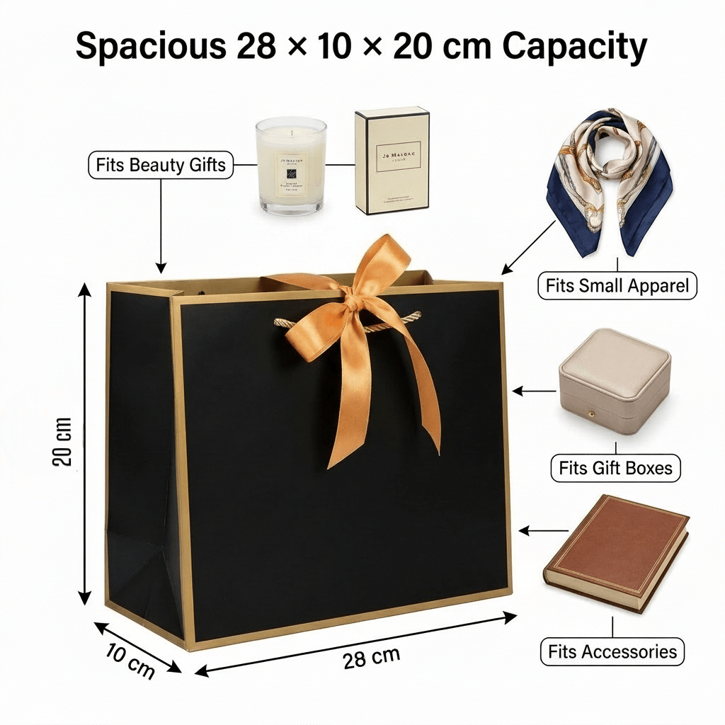 Black Luxury Gift Bags with Gold Trim (Set of 6)