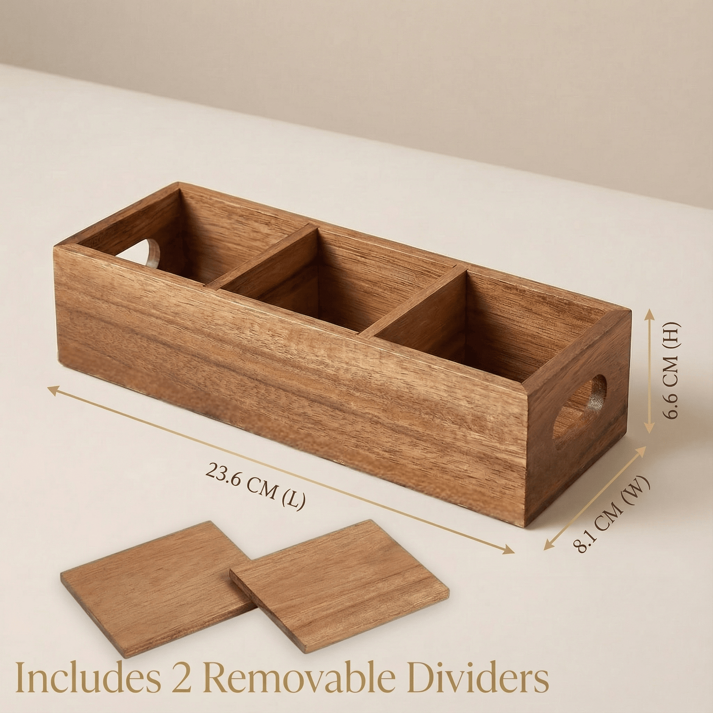 Acacia Wood Tea Caddy — 3-Compartment