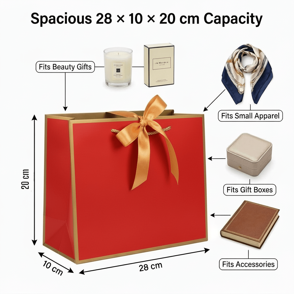 Red Luxury Gift Bags with Gold Trim (Set of 6)