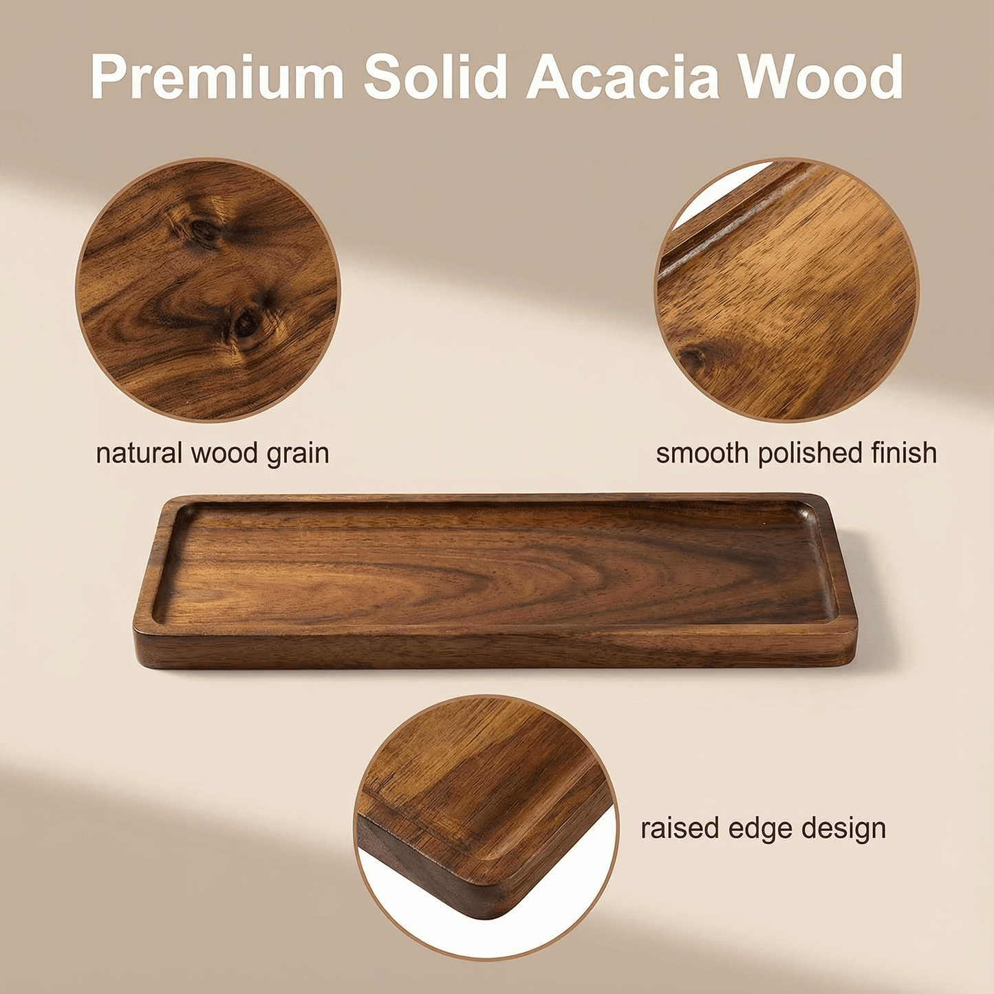 Acacia Wood Serving Trays — Set of 2 (Small + Large)