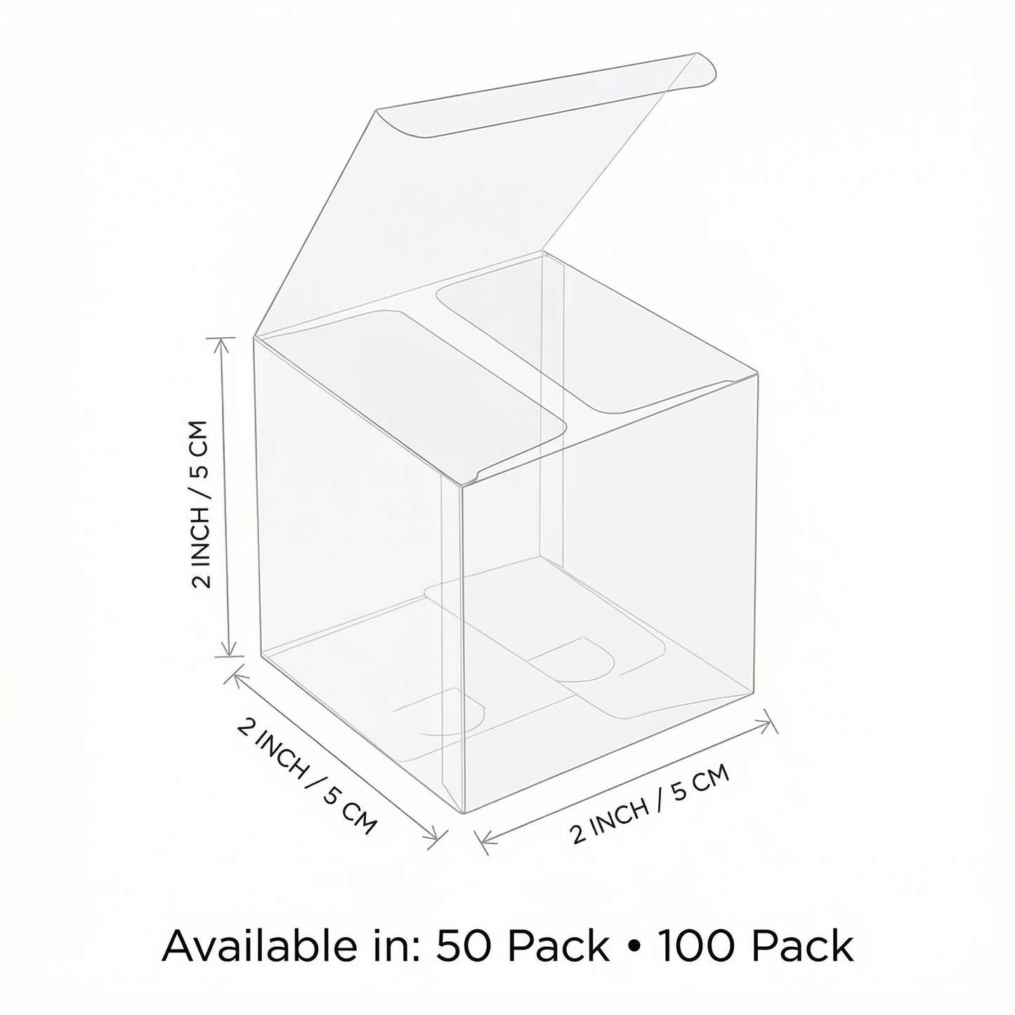 Clear Gift & Favor Boxes 50 OR 100 Pack (5 × 5 × 5 cm)