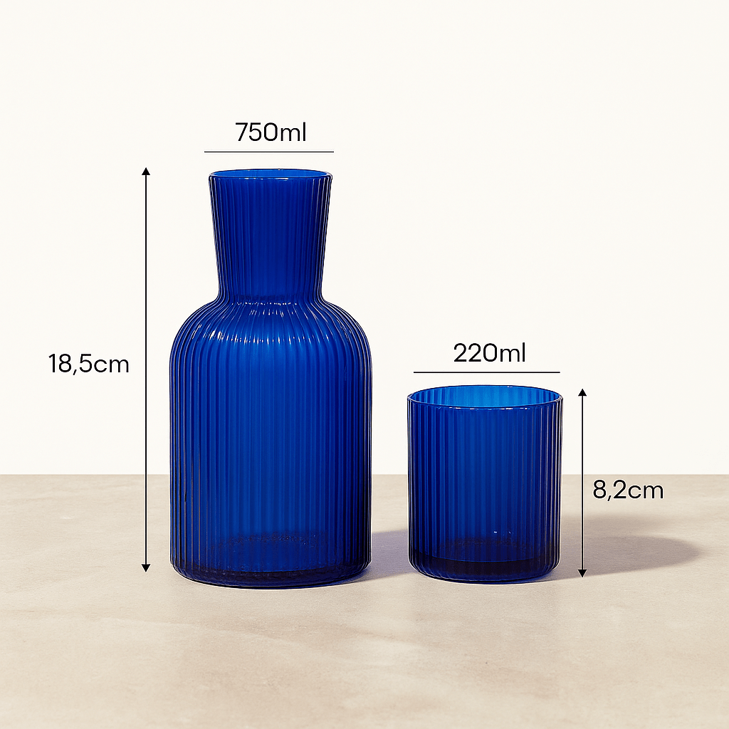 Bedside Glass Carafe + Cup Set (Blue)