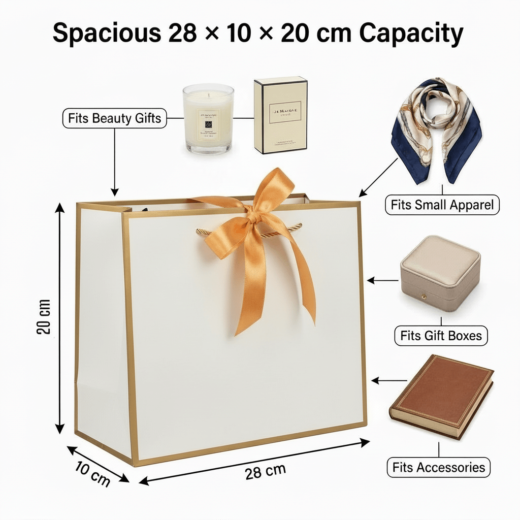 White Luxury Gift Bags with Gold Trim (Set of 6)