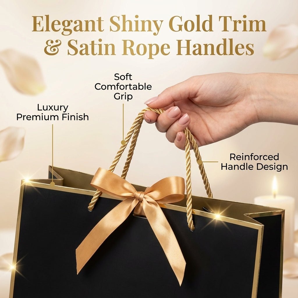 Black Luxury Gift Bags with Gold Trim (Set of 6)