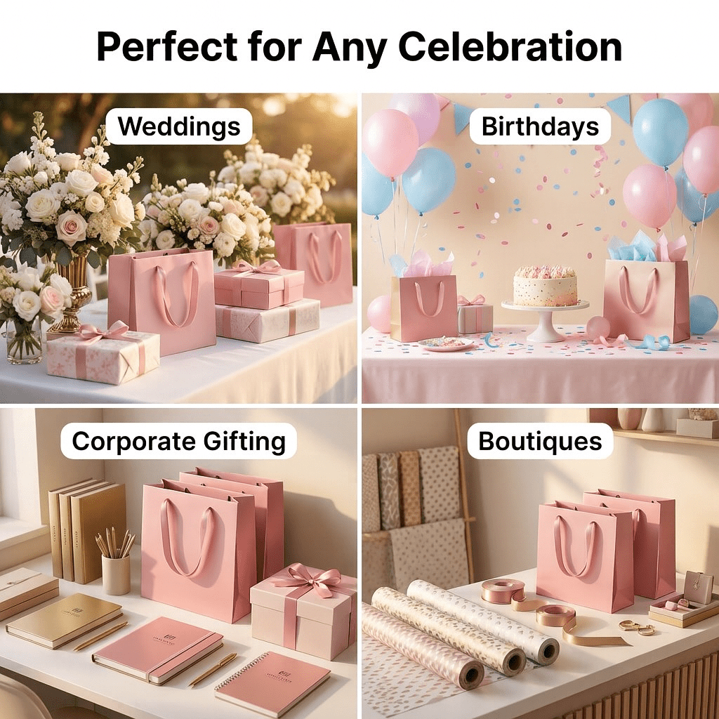 Pink Luxury Square Gift Bags — 10 Pack (25 × 25 × 25 cm)