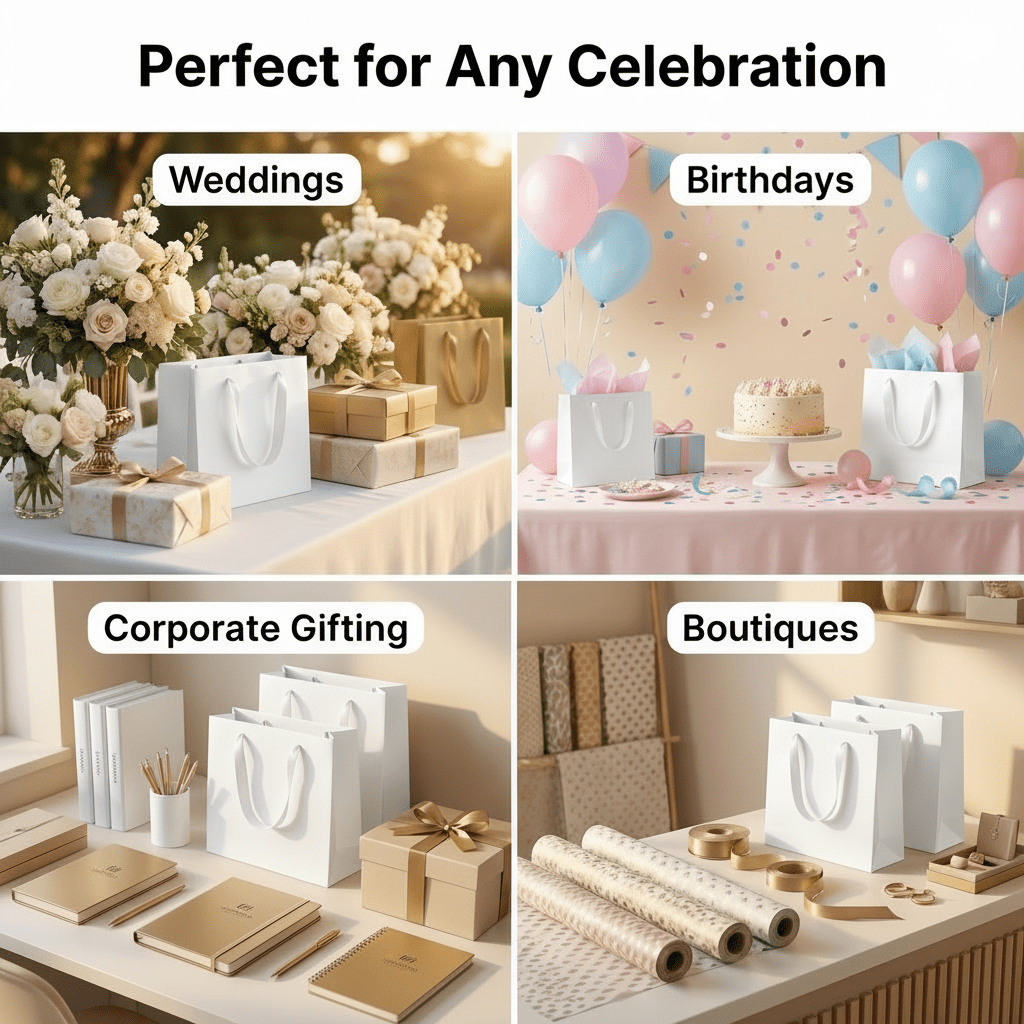 White Luxury Square Gift Bags — 10 Pack (25 × 25 × 25 cm)